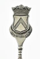 Ezüst (Ag) díszkanál Kortrijk belga városjelképével. Jelzett. h: 11,5cm nettó: 11 g