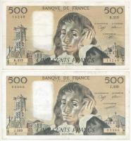 Franciaország 1990. 500Fr (2x) C és G sorszámjel T:III France 1990. 500 Francs (2x) C and G prefix C:F