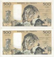 Franciaország 1992. 500Fr (2x) J és K sorszámjel T:III France 1992. 500 Francs (2x) J and K prefix C:F