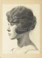 vitéz Pataky Ferenc (1897-): Női arckép, 1923. Ceruza, papír, jelzett, papírra kasírozva, 36,5x27,5 cm