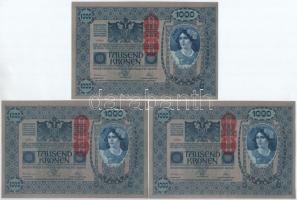 1902. 1000K (9x) sorszámkövetők "43991 - 43999", piros "Deutschösterreich" felül...