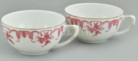 Zsolnay teáscsésze, 6 db, matricás porcelán, jelzett, kopott, apró lepattanásokkal. d: 14 cm, m: 5 c...