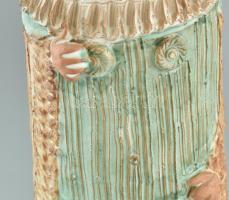 Kiss Roóz Ilona (1920-2010): Figurális gyertyatartó, mázas kerámia, kézzel festett, jelzett, hibátla...