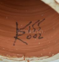 Kiss Roóz Ilona (1920-2010): Figurális gyertyatartó, mázas kerámia, kézzel festett, jelzett, hibátla...