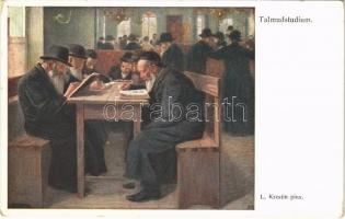 Talmudstudium / Jewish men studying the Talmud. Judaica art. B.K.W.I. 875-1. s: L. Krestin