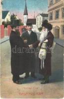 Zsidó férfiak, Judaika üdvözlőlap / Jewish men on the street. Judaica greeting (Rb)