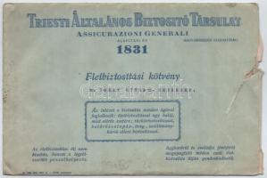 Budapest 1939. "Triesti Általános Biztosító Társulat" biztosítási okmány bélyegzésekkel, f...