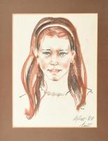 Olvashatatlan jelzéssel, feltételezhetően szovjet (orosz?) festő alkotása: Lány portré. Akvarell, kréta, papír. Paszpartuban. 39,5×29,5 cm