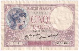 Franciaország 1928. 5Fr T:III tűly. France 1928. 5 Francs C:F pin holes Krause P#72