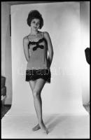 cca 1975 Kalap, kombiné, bugyi szép sorban...., szolidan erotikus felvételek, 9 db vintage NEGATÍV, ...