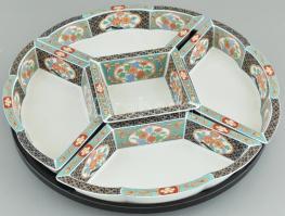 Kínai mártásos készlet matricás porcelán műanyag forgó tálcán. hibátlan, jelzés nélkül. d: 37 cm