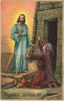 Húsvéti üdvözlet / Easter greeting art postcard with Jesus. S.G.B. No. 32. (fl)