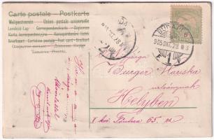 1905 Art Nouveau Emb. Greeting card with silk flowers and windmill