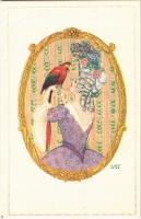 Art Nouveau Lady with parrot. B.K.W.I. 622-4. s: August Patek