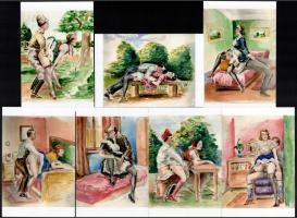 cca 1925 Gazdag erotikus fantáziával megáldott festőművész vázlatfüzetének hét lapja, 7 db mai fotónagyításon, 10x15 cm