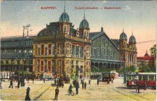 1916 Budapest VI. Nyugati pályaudvar, vasútállomás, villamosok (EK)