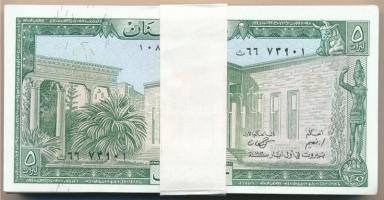 Libanon 1986. 5L (100x) kötegelővel, sorszámkövetők T:I,I- Lebanon 1986. 5 Livre (100x) with wrapper, sequential serials C:UNC,AU