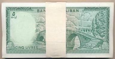 Libanon 1986. 5L (100x) kötegelővel, sorszámkövetők T:I,I- Lebanon 1986. 5 Livre (100x) with wrapper...