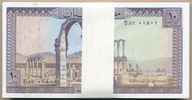 Libanon 1986. 10L (100x) kötegelővel, sorszámkövetők T:I,I- Lebanon 1986. 10 Livre (100x) with wrapper, sequential serials C:UNC,AU