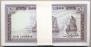 Libanon 1986. 10L (100x) kötegelővel, sorszámkövetők T:I,I- Lebanon 1986. 10 Livre (100x) with wrapp...