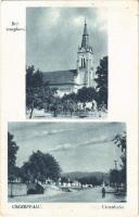 1944 Cserépfalu, Református templom, utca részlet. Hangya Szövetkezet kiadása (EK)