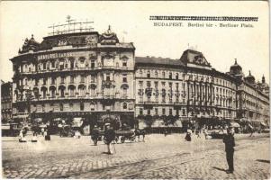 Budapest VI. Berlini tér (Nyugati tér), Krayer E. és Társa üzlete, Vígszínház kávéház, villamos