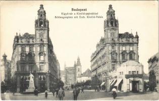 Budapest V. Kígyó tér, Klotild paloták, Skriván Ferenc és Schäfer üzlete, felállványozott Erzsébet híd építés alatt (EK)