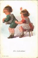 1922 Ein Liebesdienst / Children art postcard, sewing (EB)