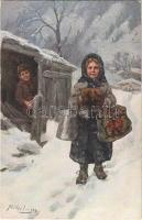 Rückkehr vom Einkauf / Children art postcard. Raphael Tuck & Sons Oilette Serie Kinder der Alm No. 513. s: Müller-Lingke