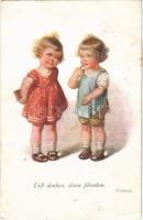 1921 Erst denken, nach schenken / Children art postcard, girl with gift. M. M. Nr. 1275C. s: W. Fialkowska (fa)