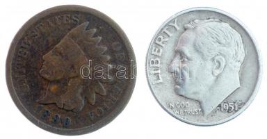 Amerikai Egyesült Államok 1890. 1c Br "Indián" + 1951D 1d Ag "Roosevelt" T:2-,3
...