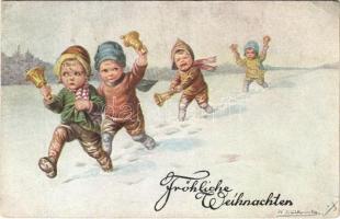 Fröhliche Weihnachten / Children art postcard with Christmas greeting. August Rökl Nr. 1430. s: W. Fialkowska (EB)