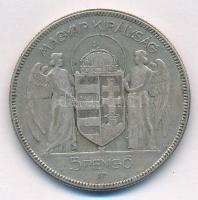 1930. 5P Ag "Horthy jobbra" T:3 patina Adamo P8