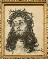 Üvegezett fa képkeret Márton Ferenc (1884-1940) Jézus nyomattal, keret alsó részén apró sérülésekkel, belső méret: 36,8×29,7 cm