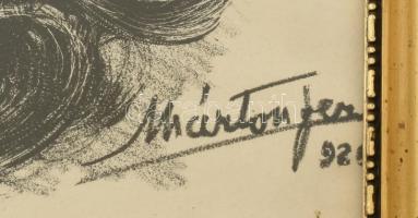 Üvegezett fa képkeret Márton Ferenc (1884-1940) Jézus nyomattal, keret alsó részén apró sérülésekkel...