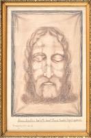 Jelzés nélkül: Jézus Krisztus halotti szent arca arca a turini lepel nyomán. Üvegezett fa képkeretben, 41×29 cm