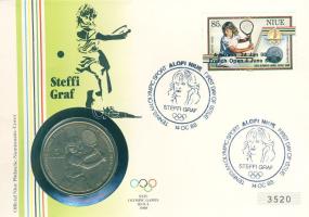 Niue 1987. 5$ "Olimpia-Steffi Graf" érmés, bélyeges borítékon T:2