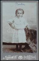 cca 1905 Ilonka, kislány portréja, keményhátú fotó Németh Ferenc erzsébetfalvai műterméből, 10,5×6,5 cm