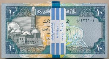 Jemen 1992. 10R (100x) banki kötegelővel, sorszámkövetők T:I,I-  Yemen 1992. 10 Rials (100x) in Bank wrapper, sequential serials C:UNC,AU