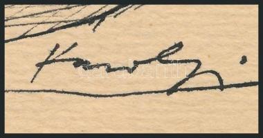 Károlyi András (1938-), 2 db mű: Beszélgetők és Kerítésnél. Tus, papír, egyik jelzett, 33x23 cm