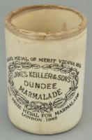 Keillers marmalade fajansz lekváros tégely, a világ első kereskedelmi forgalomban nagyüzemben eladott lekvárja. XIX. sz. második fele / Marmalade jar. Fayance 19th century, 11 cm