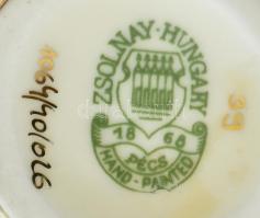 Zsolnay pillangó mintás porcelán vázácska és kaspó. Kézzel festett, jelzett, hibátlan. m: 13 és 6 cm