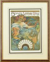 Üvegezett fa képkeret, szecessziós reprodukcióval, nyomat, papír, 28×20 cm