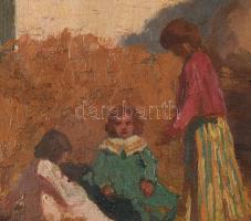 Jelzés nélkül, feltehetően 1910-30 körül működött (magyar?) festő alkotása: Játszó gyerekek. Olaj, v...