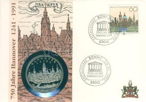 NSZK 1991. "750 éves Hannover" ffém emlékérem érmés, bélyeges borítékon T:PP
