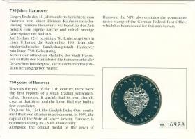 NSZK 1991. "750 éves Hannover" ffém emlékérem érmés, bélyeges borítékon T:PP