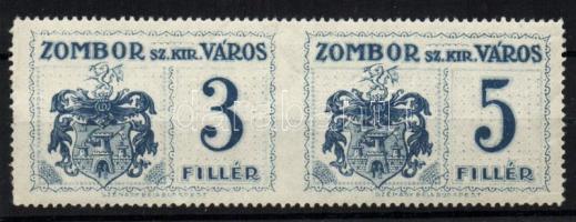 Zombor városi okmánybélyeg 3f+5f középen fogazatlan pár
