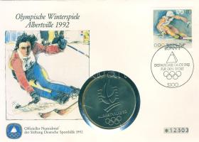 NSZK 1992. "Olimpia-Albertville" ffém emlékérem érmés, bélyeges borítékon T:BU