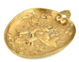 Tálka, öblében őzek az erdőben relief díszítménnyel, jelzett, kopott, 10x13 cm