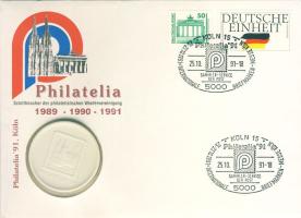 NSZK 1991. "Nemzetközi Bélyegvásár" kerámia emlékérem érmés, bélyeges borítékon T:1